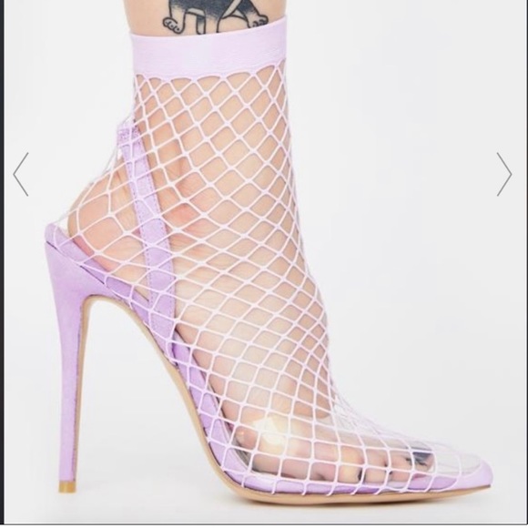 Public Desire - Lavender Fishnet Heels/Stilettos 💜Like New💜 Size 7/fits 7-8 - Picture 3 of 11